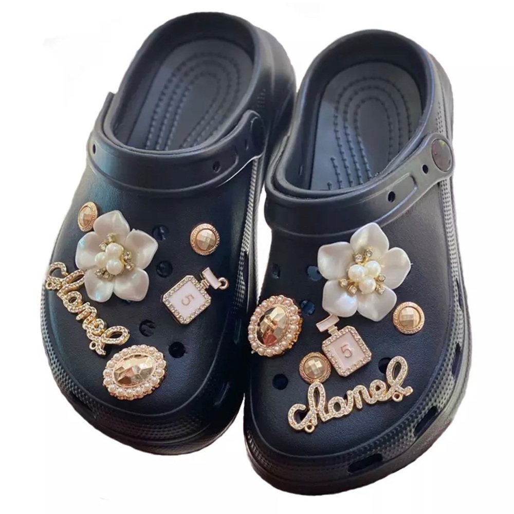Set of designer croc charms, Flowers, Chanel.